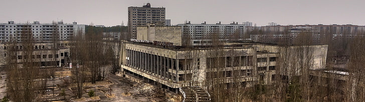 white and grey building, multiple display, Pripyat, Ukraine, ruin, abandoned, HD wallpaper