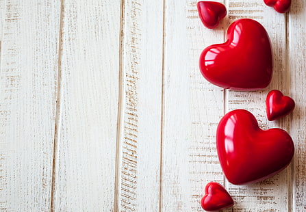 шесть красных декоров сердца, любовь, сердце, романтика, сладкое, HD обои HD wallpaper