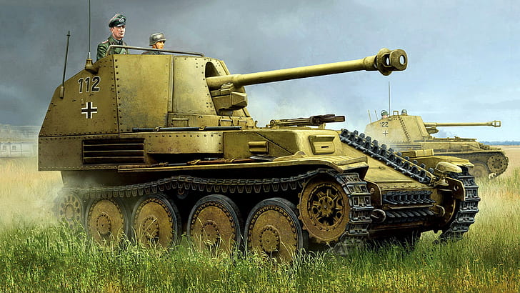 tank fighter, self-propelled artillery, during the Second world war, The third Reich, Marder III, light weight German tank destroyer, HD wallpaper