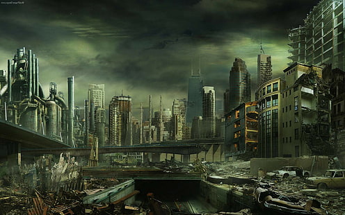 Fantasy, computer, 2560x1600, destroyed city pictures, destroyed city background, the destroyed city, HD wallpaper HD wallpaper