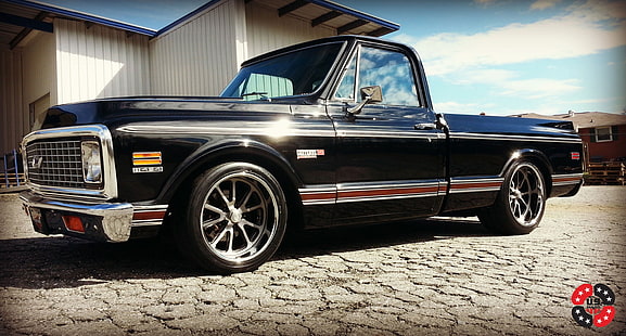 camioncino nero e grigio Chevrolet Silverado con cabina aggiuntiva, 1972, Chevrolet, Chevy, Chevrolet C / K, Chevrolet C-10, auto, auto d'epoca, Sfondo HD HD wallpaper