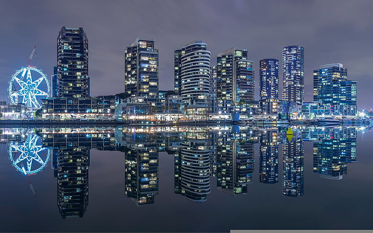 건물, 만, 호주, 밤 도시, 산책로, 고층 빌딩, 멜버른, 빅토리아 항구, 베이 빅토리아 항구, HD 배경 화면