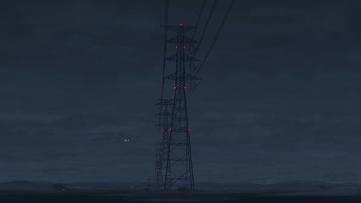 Strom, Nacht, Stromleitungen, Strommast, HD-Hintergrundbild