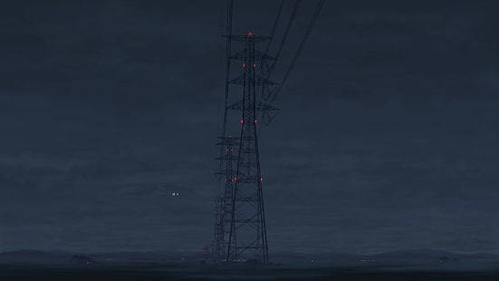 night, electricity, power lines, utility pole, HD wallpaper HD wallpaper