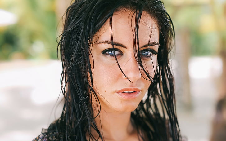 Aurela Skandaj, terlihat basah, perempuan, berambut cokelat, potret, Wallpaper HD
