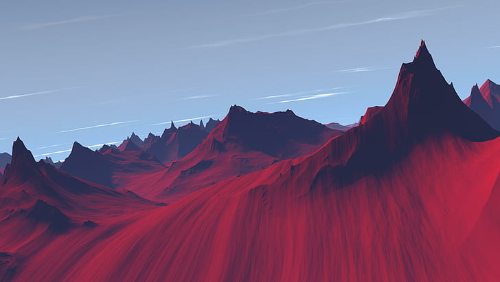искусство фотошопа, инопланетный пейзаж, красный, гора, колючий, HD обои