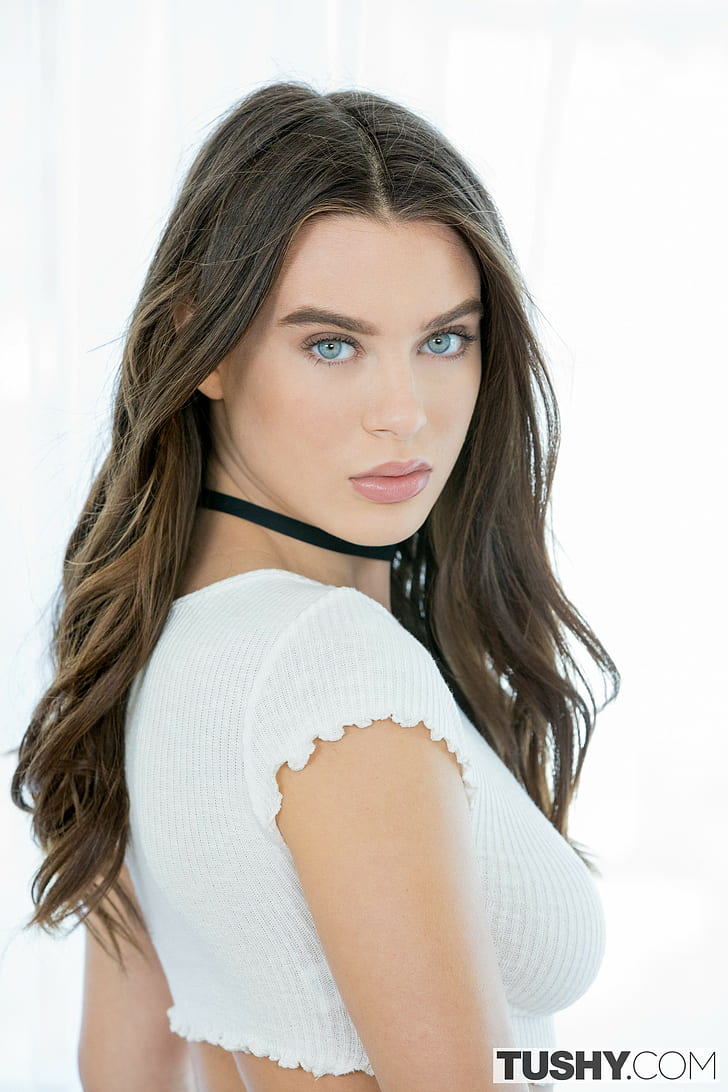 Lana Rhoades, model, women, blue eyes, portrait display, HD wallpaper