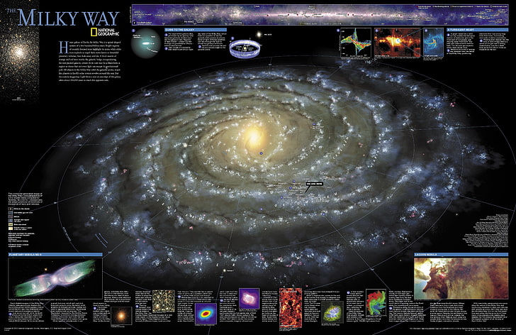 Ilustração da Via Láctea, galáxia, mapa, terra, HD papel de parede