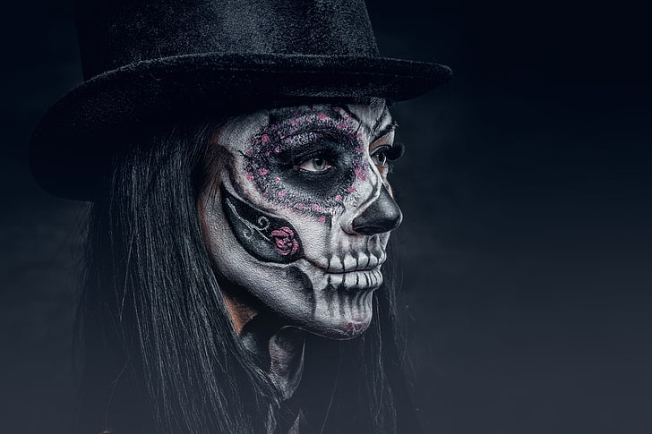 woman, makeup, hatter, day of the dead, HD wallpaper