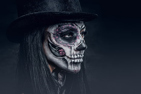 kobieta, makijaż, kapelusznik, dzień zmarłych, Tapety HD HD wallpaper