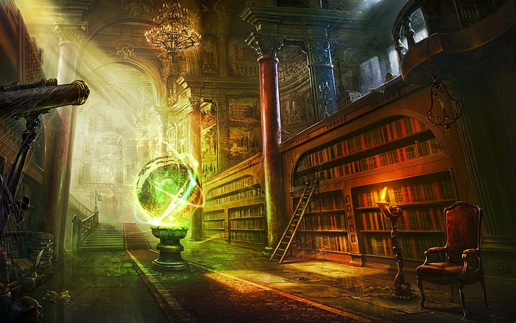 fantasy art, libri, biblioteca, Sfondo HD