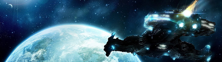 kapal ruang angkasa dekat bumi, Starcraft II, pesawat ruang angkasa, video game, ruang angkasa, Wallpaper HD