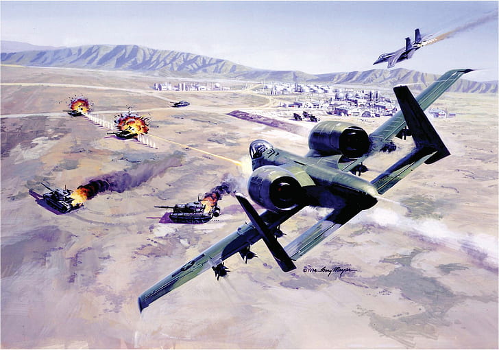 aircraft, war, battle, air force, Fairchild Republic A-10 Thunderbolt II, artwork, McDonnell Douglas F-15 Eagle, HD wallpaper