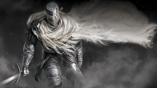 Persona con ilustración de espada, Dark Souls, Dark Souls II, caballero, obras de arte, armadura, espada, capa, videojuegos, Heide Knight, Fondo de pantalla HD HD wallpaper