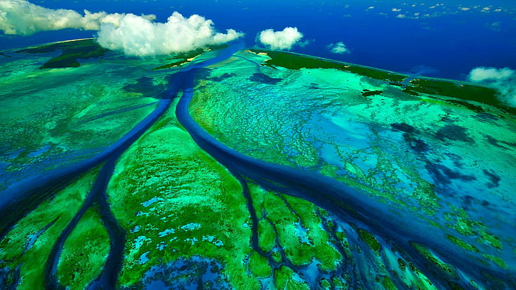 The Indian ocean, tidal channels, Sechelski Islands, the Aldabra Atoll, HD wallpaper
