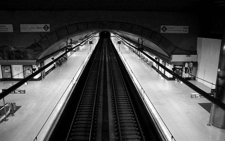gare, monochrome, Madrid, atocha (gare), Fond d'écran HD