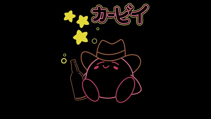 Kirby, Nintendo, beer, cowboy hats, black background, sitting, video game characters, video games, vector, Vector trace, HD wallpaper