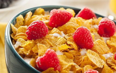 Cereals with Raspberries, cereals, raspberry, breakfast, fruit, HD wallpaper HD wallpaper