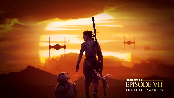 BB8 Star Wars, Star Wars: The Force Awakens, BB-8, Star Wars, Rey, Daisy Ridley, Sun, Fondo de pantalla HD