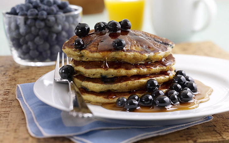 pancake with blackerrries, pancakes, berries, cranberries, delicious, jam, HD wallpaper