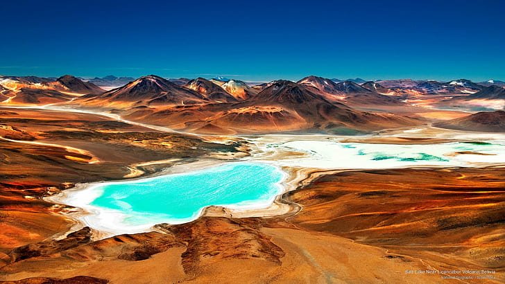 Солено езеро близо до вулкана Ликанкабур, Боливия, природа, HD тапет