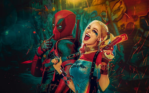 Papel de parede de Harley Quinn e Deadpool, Harley Quinn e Deadpool, Filmes, Filmes de Hollywood, hollywood, 2016, HD papel de parede HD wallpaper