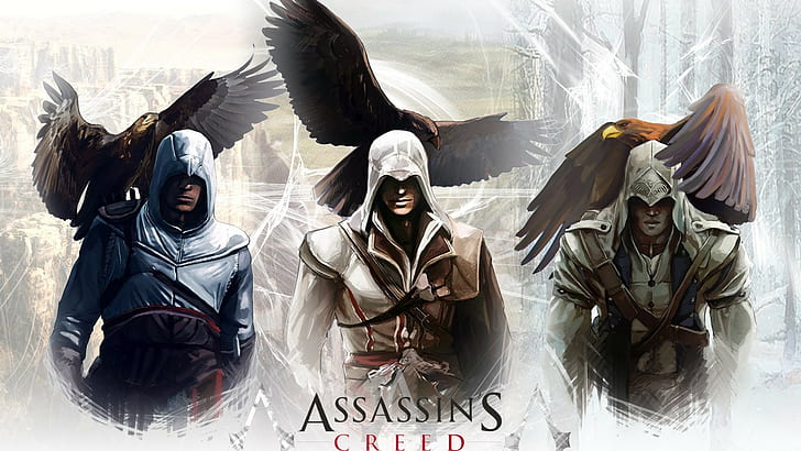 Altaïr Ibn LaAhad, Assassins Creed, Assassins Creed 2, Assassins Creed 3, Conner Kenway, orzeł, Hawks, Tapety HD