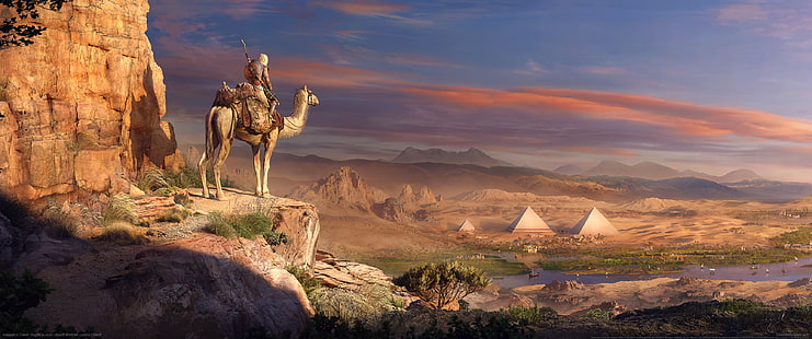 videogames, deserto, ultra-amplo, ultra-amplo, Assassin's Creed: Origins, Assassin's Creed, HD papel de parede HD wallpaper