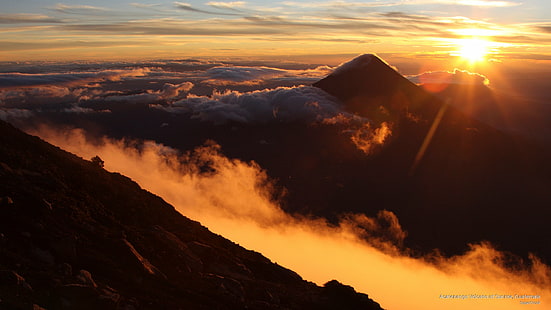 Acatenango Volcano at Sunrise, Guatemala, Mountains, HD wallpaper HD wallpaper
