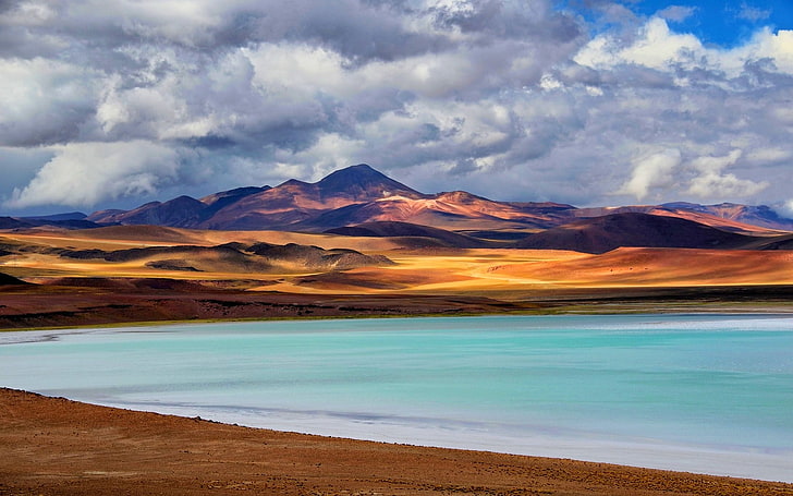 nature, landscape, lake, mountains, clouds, Atacama Desert, Chile, HD wallpaper
