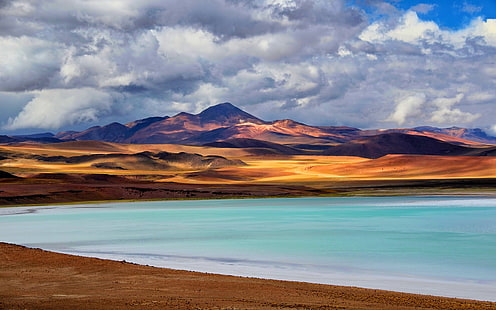 naturaleza, paisaje, lago, montañas, nubes, desierto de Atacama, Chile, Fondo de pantalla HD HD wallpaper