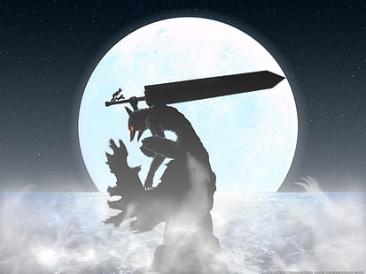 sylwetka wilka trzymającego miecz, Szał, Wnętrzności, manga, Kentaro Miura, fantasy art, Tapety HD HD wallpaper