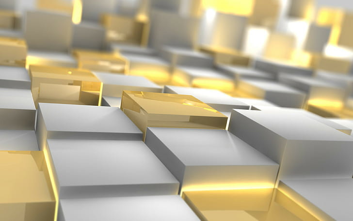 cubes, silver backgrounds, gold, form, download 3840x2400 cubes, HD wallpaper