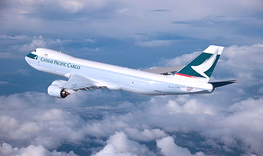 Clouds, The plane, Wings, Boeing, Aviation, 747, In The Air, Flies, Cathay Pacific, HD wallpaper HD wallpaper