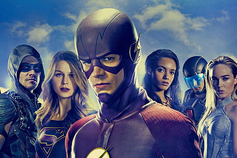 the flash, arrow, supergirl, tv shows, the cw, super heroes, barry allen, grant gustin, hd, HD wallpaper HD wallpaper
