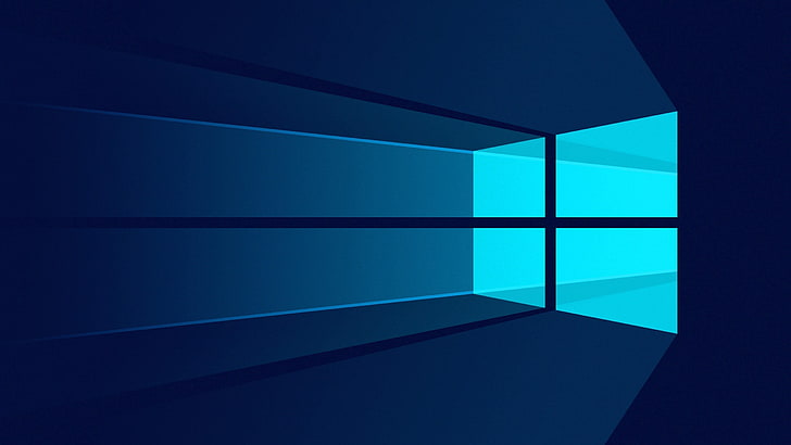 meja kayu hitam dan biru, Microsoft Windows, windows10, Wallpaper HD