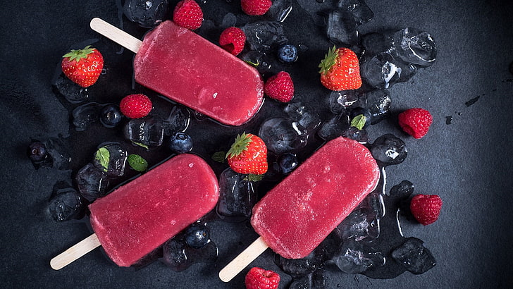 fruit, ice pops, strawberries, berry, strawberry, sweetness, ice pop, popsicle, ice cream, HD wallpaper