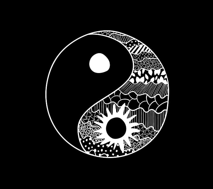 Schwarzweiss-Schädeldruckgewebe, Yin und Yang, HD-Hintergrundbild