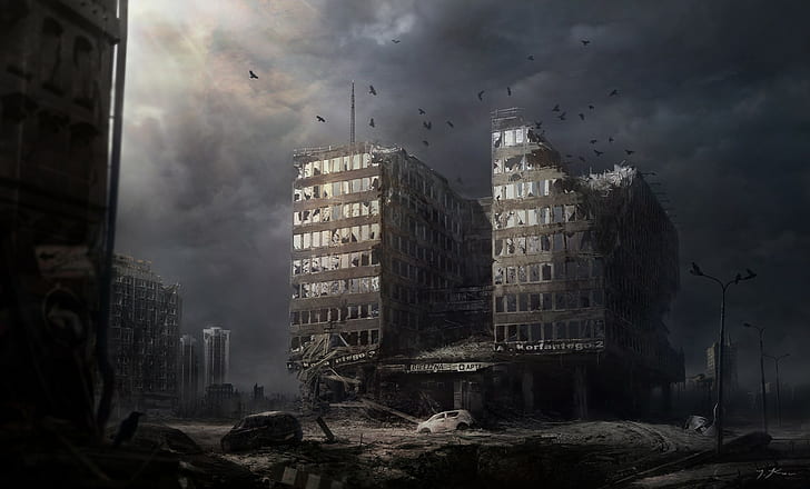 Kunstwerk, apokalyptisch, futuristisch, Ruine, HD-Hintergrundbild