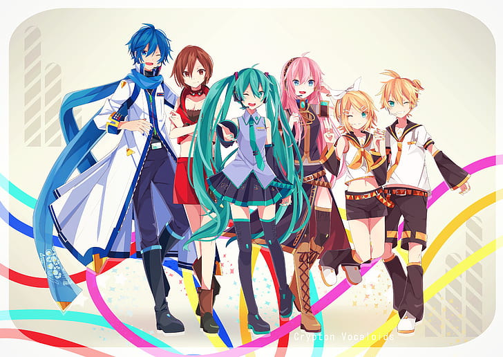 Anime, Vocaloid, Hatsune Miku, Kaito (Vocaloid), Len Kagamine, Luka Megurine, Meiko (Vocaloid), Rin Kagamine, HD-Hintergrundbild