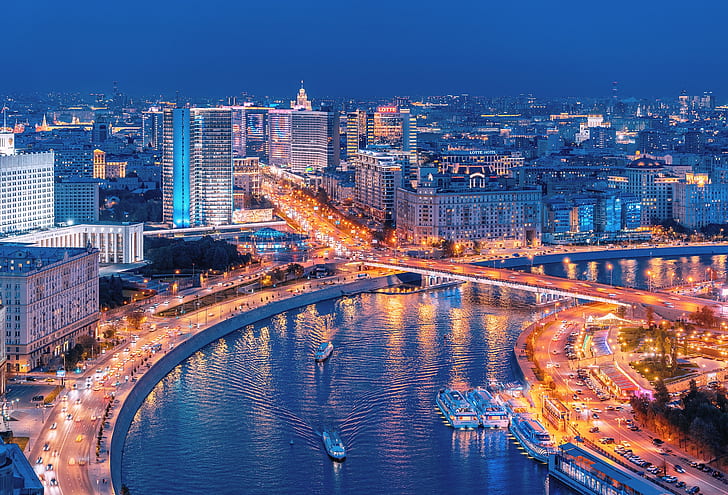 Russland, Stadtbild, Nacht, Lichter, Moskau, HD-Hintergrundbild