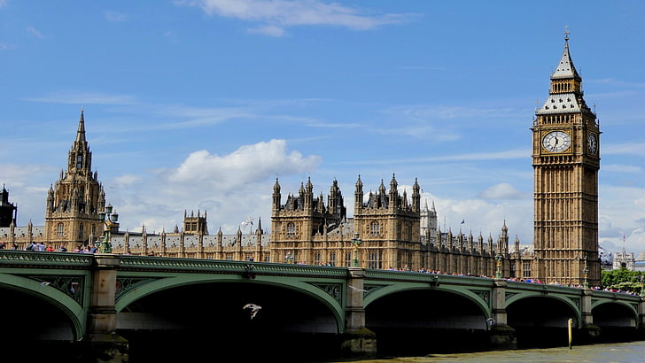 Bâtiment en béton blanc et noir, Londres, ville, Big Ben, Westminster, Fond d'écran HD