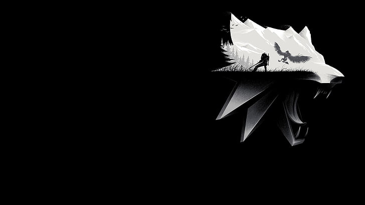 wallpaper digital harimau abu-abu, The Witcher 3: Perburuan Liar, Geralt of Rivia, video game, serigala, pegunungan, seni fantasi, The Witcher, Wallpaper HD
