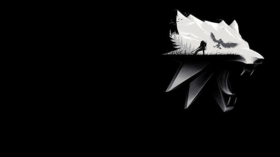 tapeta cyfrowa szarego tygrysa, Wiedźmin 3: Dziki Gon, Geralt z Rivii, gry wideo, wilk, góry, fantasy art, Wiedźmin, Tapety HD HD wallpaper