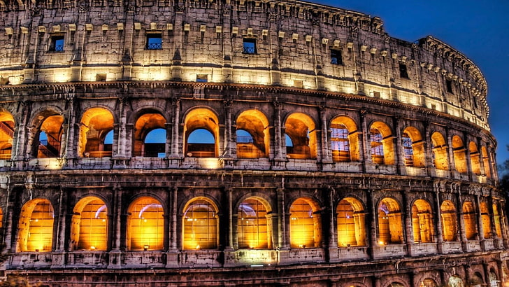 marco, histórico, roma antiga, arquitetura antiga, coliseu, atração turística, anfiteatro, arco, roma, itália, fachada, noite, europa, construção, histórico, HD papel de parede