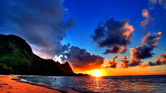 Plaża HD, zdjęcie zachodu słońca, fotografia, plaża, Tapety HD HD wallpaper