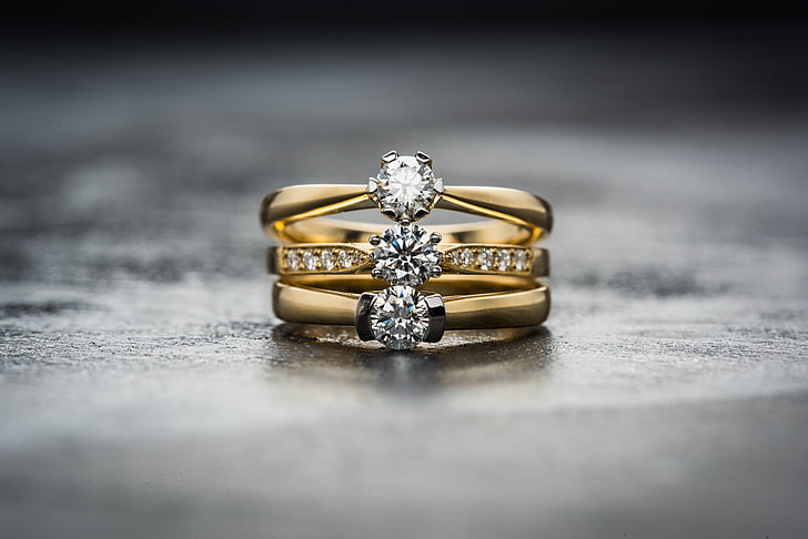 guld- och silverfärgad ring, ringar, diamanter, dekoration, HD tapet