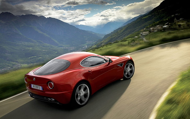 Alfa Romeo, Alfa Romeo 8C, car, red cars, HD wallpaper