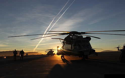 czarny helikopter, helikoptery, samoloty, zachód słońca, MH-53 Pave Low, samolot wojskowy, Tapety HD HD wallpaper