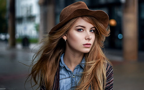 mujer, modelo, rubia, cara, retrato, sombrero, Irina Popova, Maxim Guselnikov, Fondo de pantalla HD HD wallpaper